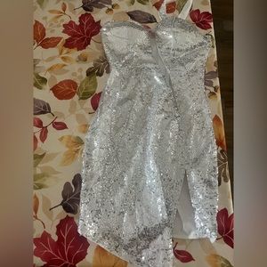 Shein silver one shoulder sexy dress